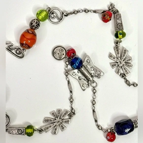 CHICO’S 21 Inch Long Multicolor Stones Beads Burnished Silver Necklace - Picture 6 of 9